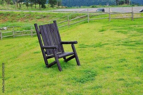 芝生の公園の木製の椅子 © goro20