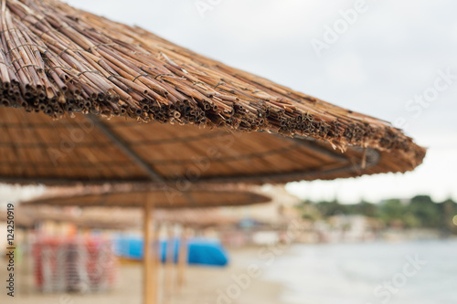 Parasols on the beach. Selective focus