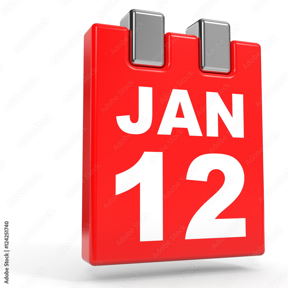 January 12. Calendar on white background. January 12. Calendar on white background.