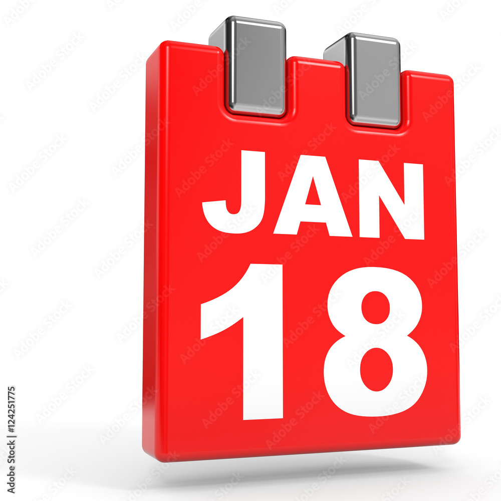 January 18. Calendar on white background.