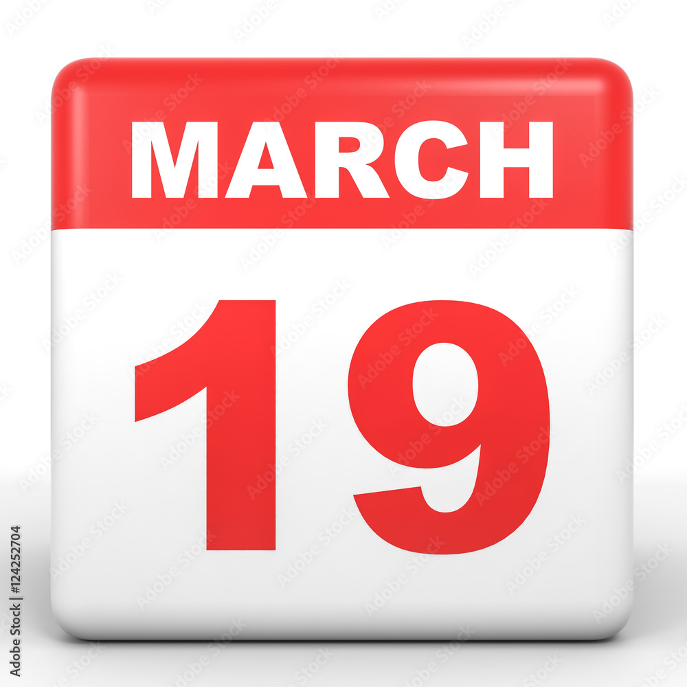 March 19. Calendar on white background. March 19. Calendar on white background.