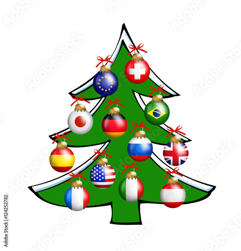 Tannenbaum mit Internationalen Christbaumkugeln