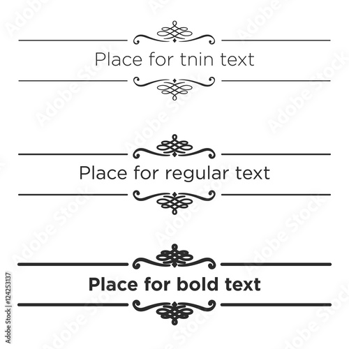 Retro text dividers set. Vintage border elements. Different size of stroke for thin, regular and bold text.