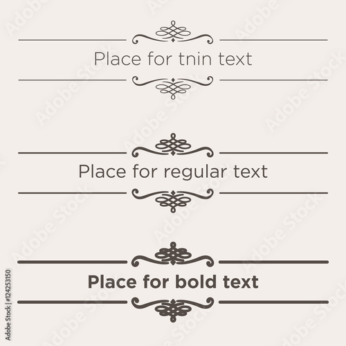 Retro text dividers set. Vintage border elements. Different size of stroke for thin, regular and bold text. photo