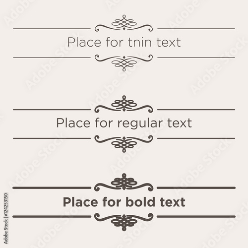 Retro text dividers set. Vintage border elements. Different size of stroke for thin, regular and bold text.