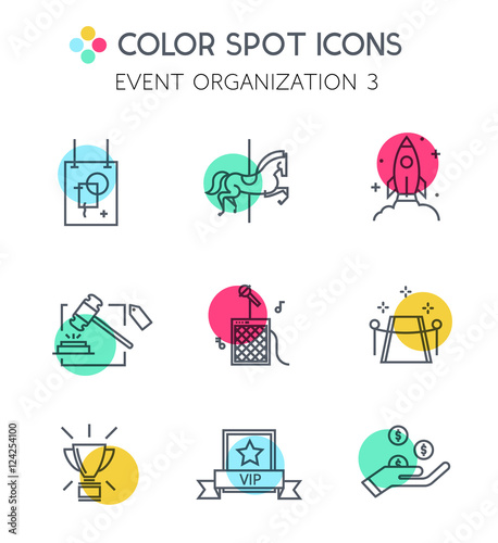 Thin line icons of events and special occasions organization.