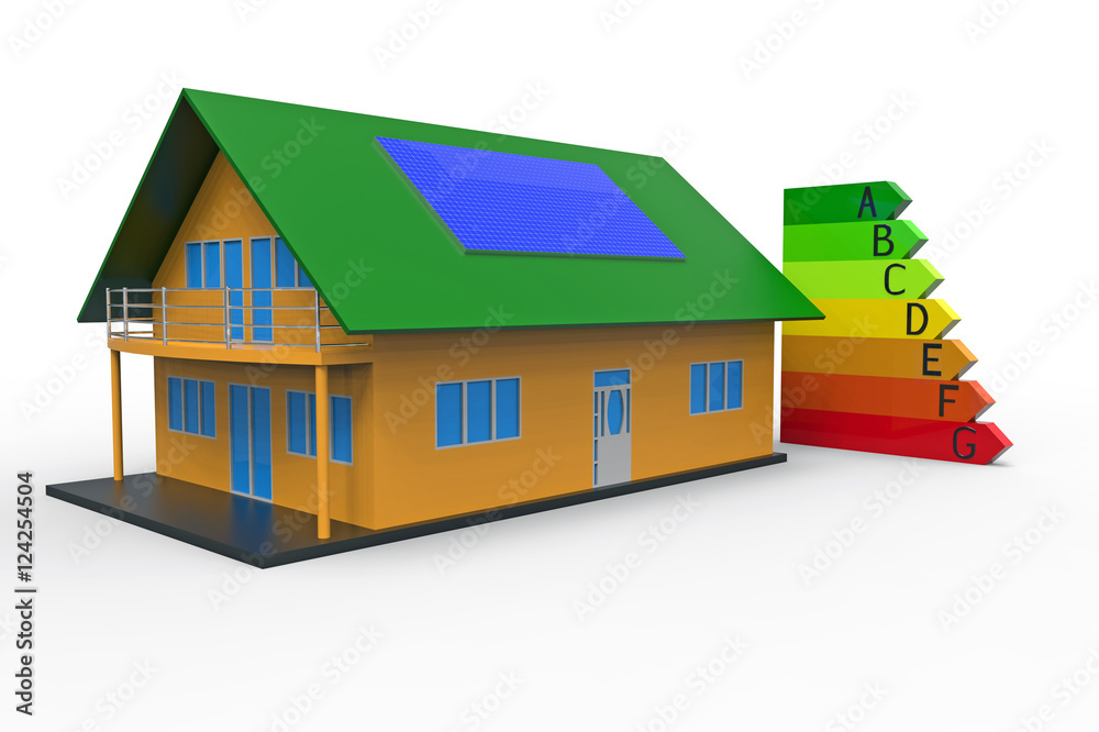 House and energy efficiency chart, 3d rendering House and energy efficiency chart, 3d rendering