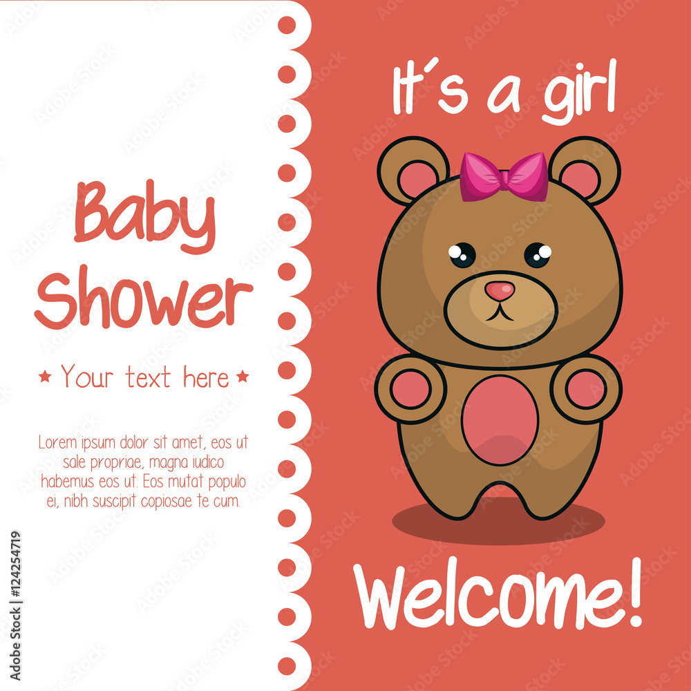 Fototapeta premium baby shower invitation with cute animal vector illustration design