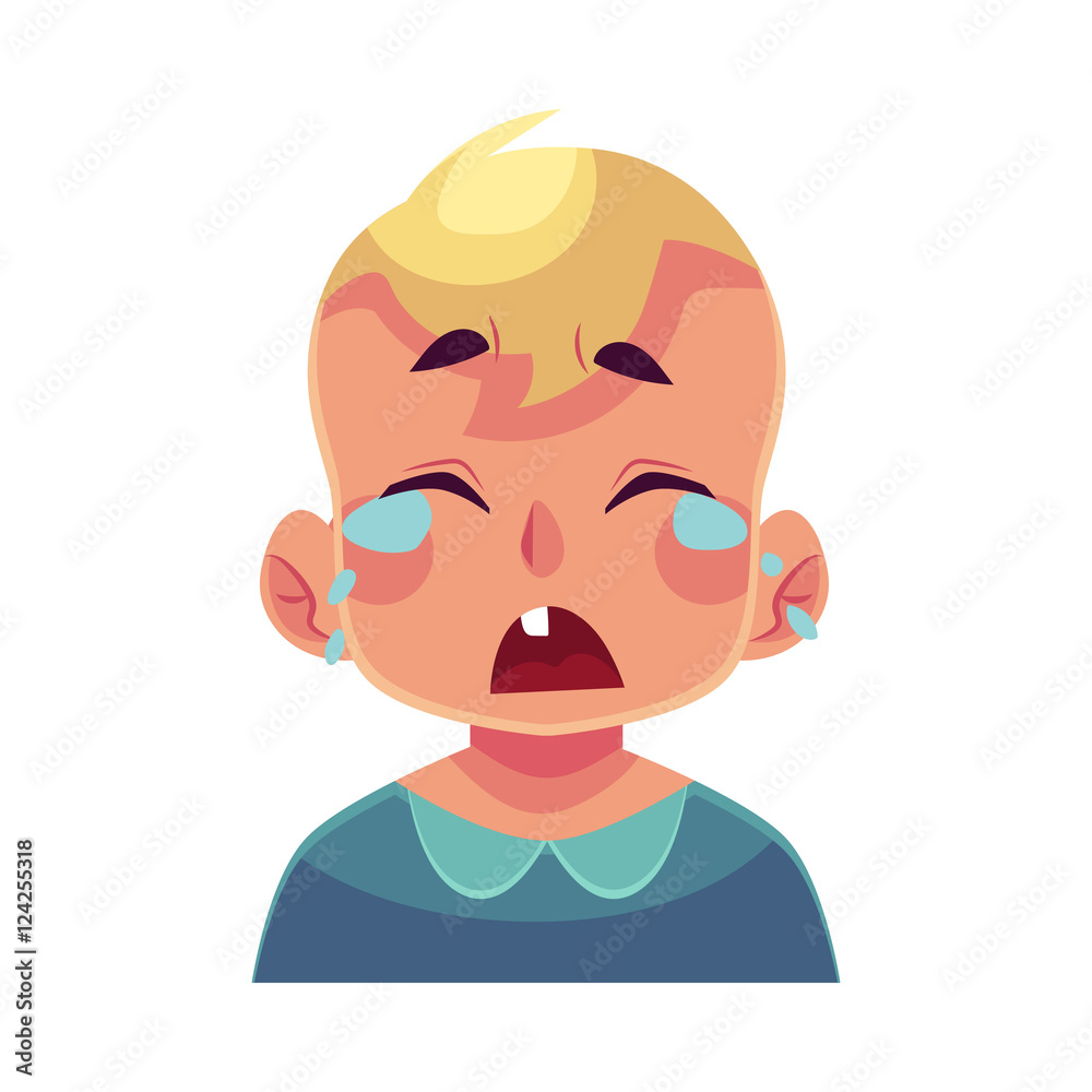 Little boy face, crying facial expression, cartoon vector illustrations  isolated on white background. Blond male kid emoji face crying, shedding  tears, sad, heart broken, in grief. Stock Vector | Adobe Stock