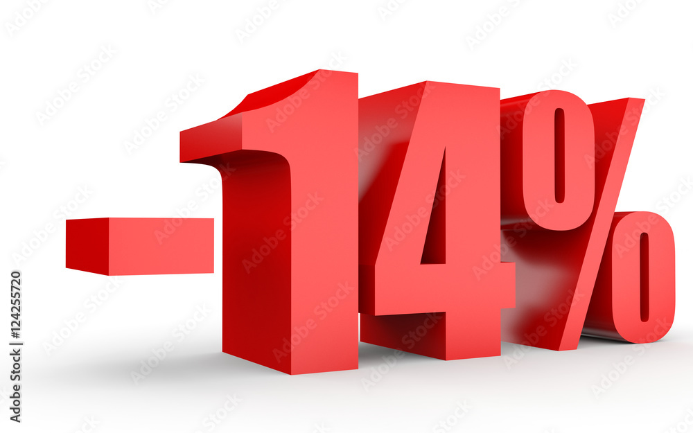 Discount 14 percent off. 3D illustration on white background. Discount 14 percent off. 3D illustration on white background.