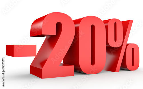 Discount 20 percent off. 3D illustration on white background.