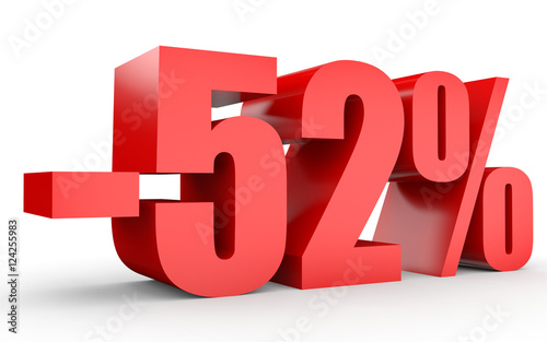 Discount 52 percent off. 3D illustration on white background. photo