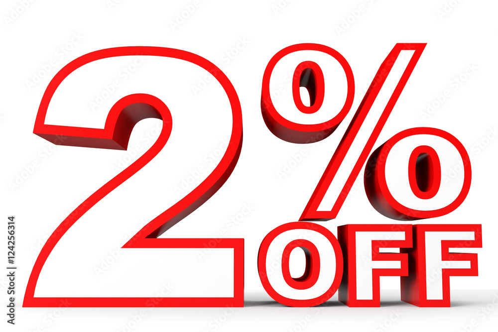 Discount 2 percent off. 3D illustration on white background. Discount 2 percent off. 3D illustration on white background.