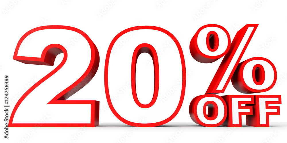 Discount 20 percent off. 3D illustration on white background. Discount 20 percent off. 3D illustration on white background.