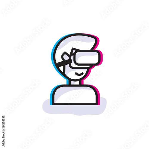 Man in 3D glasses. Virtual Reality device logo. Line style icon.