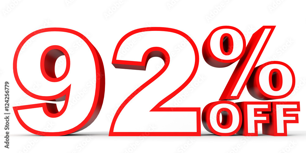 Discount 92 percent off. 3D illustration on white background.