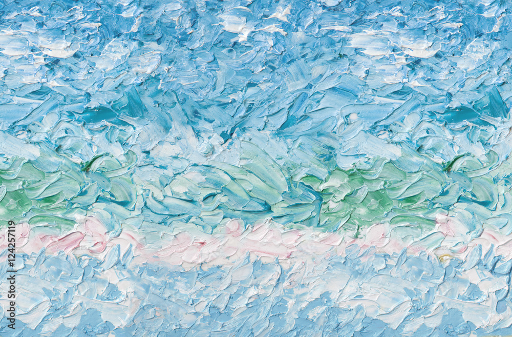 Oil painting light blue abstract background. Palette knife paint