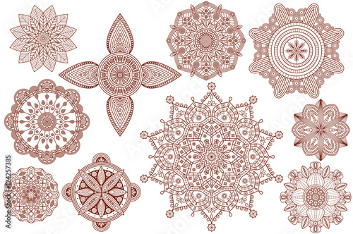 Collection of henna tattoo Hindu ornaments. Vector illustration.  photo