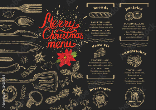 Christmas party invitation, food menu restaurant.