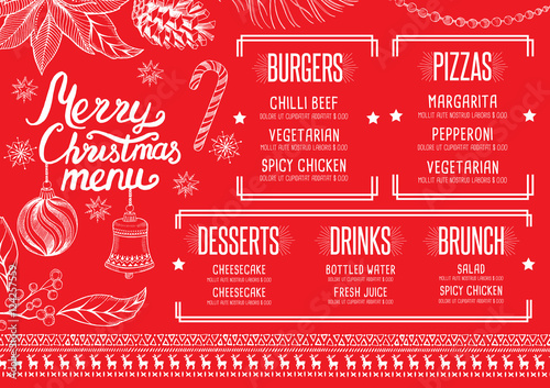 Christmas party invitation, food menu restaurant.