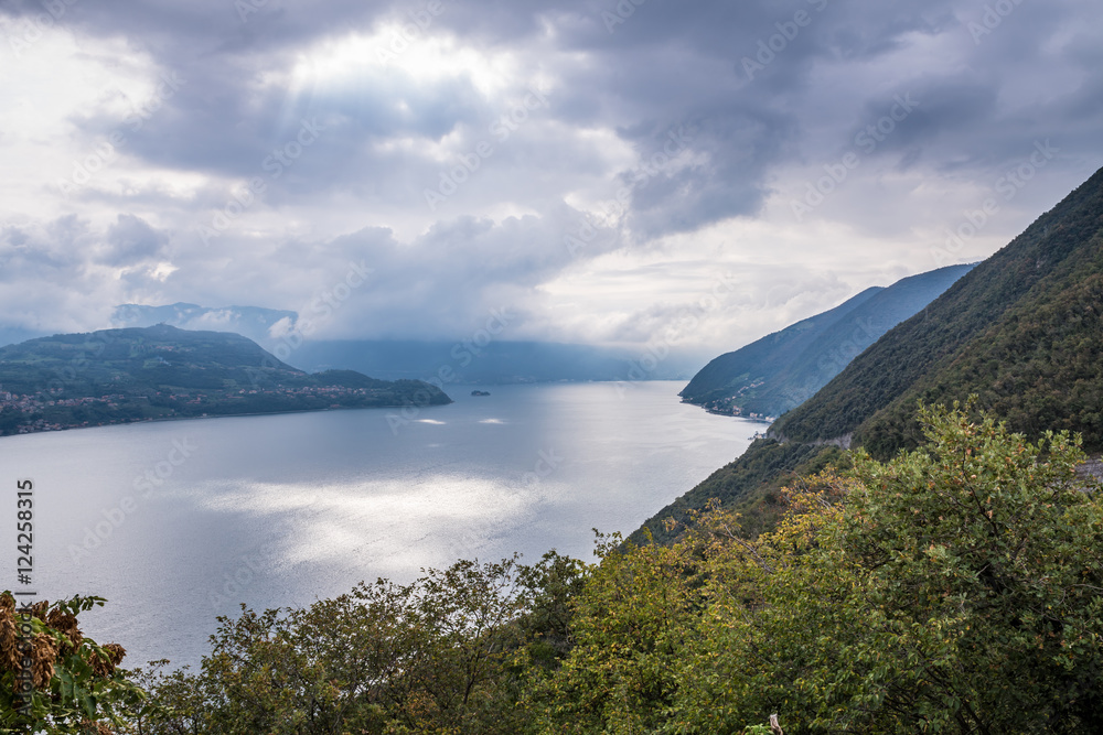 Panoramic view of Iseo Lake, Lombardy, Italy