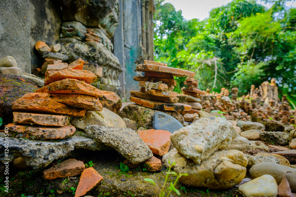 A public ancient old vihara hall left in the forest for hundred years in Wat Somdej temple ,Sangkhaburi,Kanchaburi,Thailand. A public ancient old vihara hall left in the forest for hundred years in Wat Somdej temple ,Sangkhaburi,Kanchaburi,Thailand.