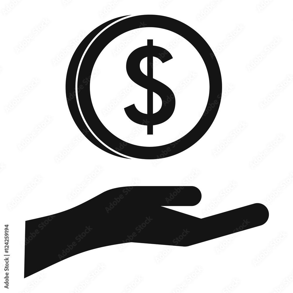 Hand and dollar coin icon. Simple illustration of hand and dollar coin vector icon for web Hand and dollar coin icon. Simple illustration of hand and dollar coin vector icon for web