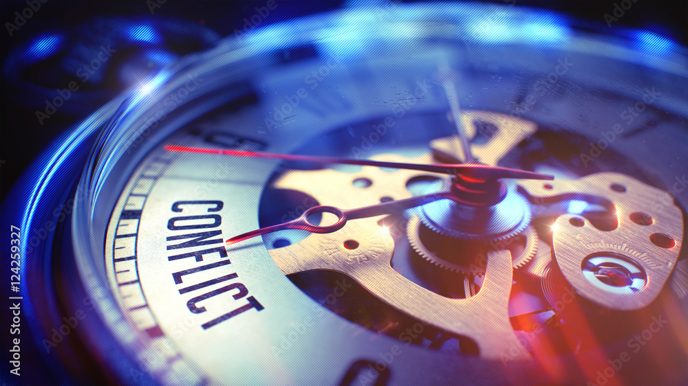 Obraz premium Conflict - Inscription on Pocket Watch. 3D Render.