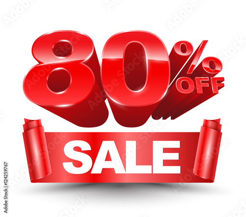80 percent off sale red ribbon banner roll. Vector illustration for promotion advertising.