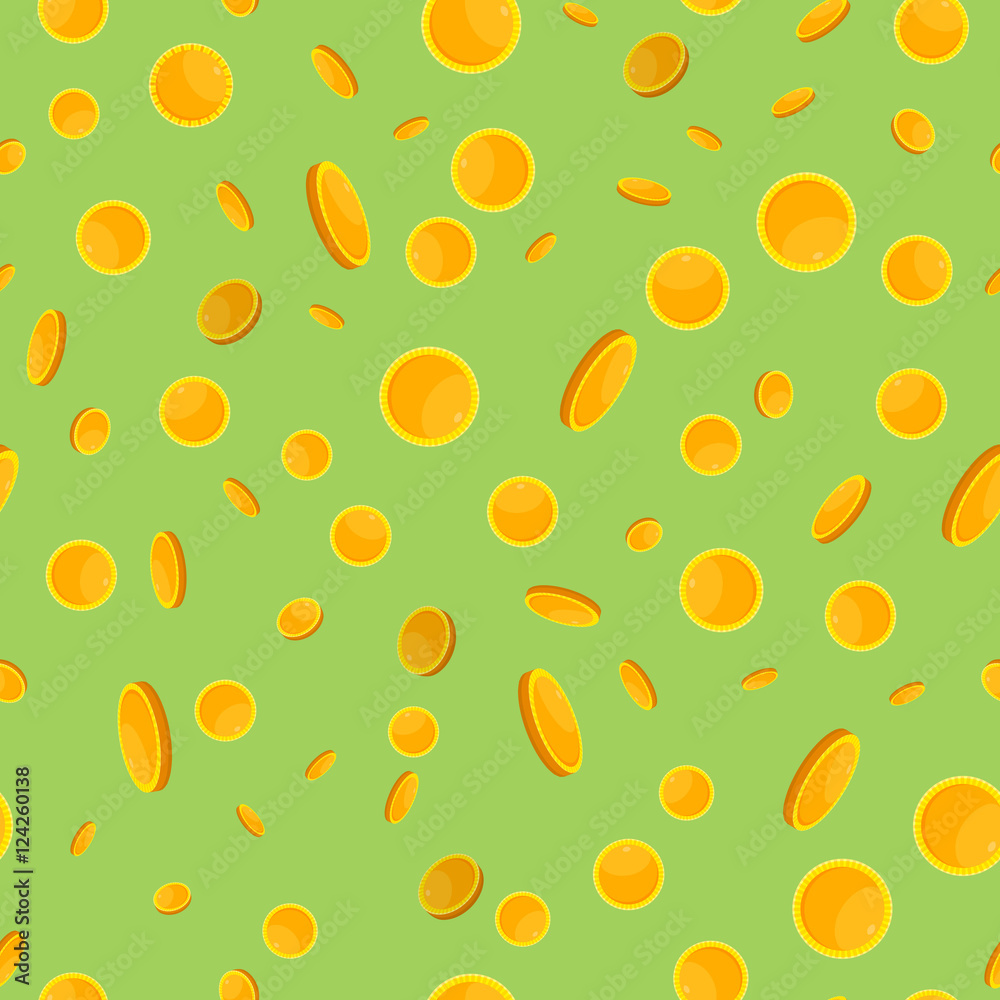 Seamless Pattern with Golden Coins Falling Down. Seamless Pattern with Golden Coins Falling Down.