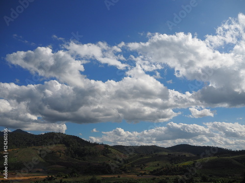 Mountains, clouds and sky.