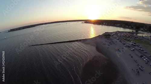 Aerial sunset over water, New England aerials at sunset over the water. photo