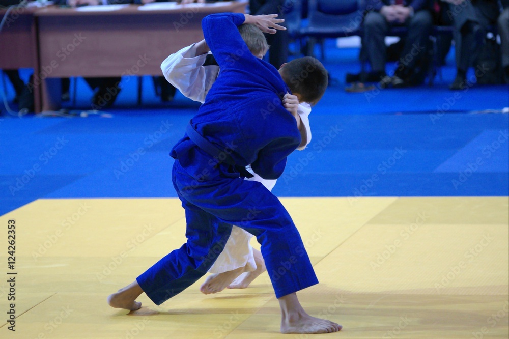 Two judoka on the tatami.