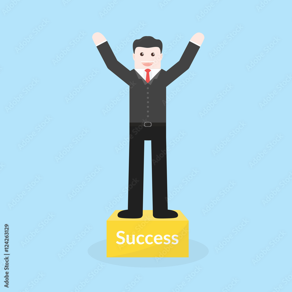 Success concept by business man stood on the podium