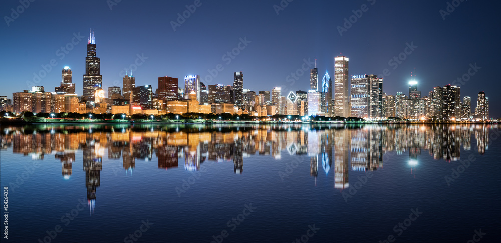 Naklejka premium Chicago Night Skyline