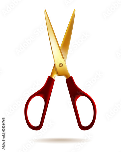 Golden scissors isolated on white background.