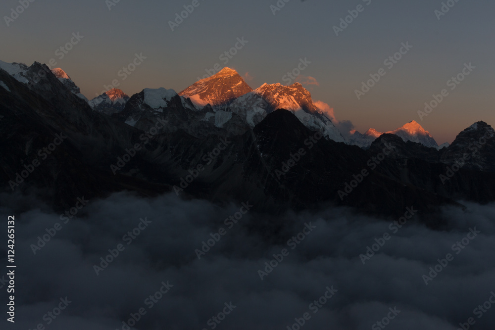 Sunset view of Mount Everest from Gokyo Ri (5,357 m)