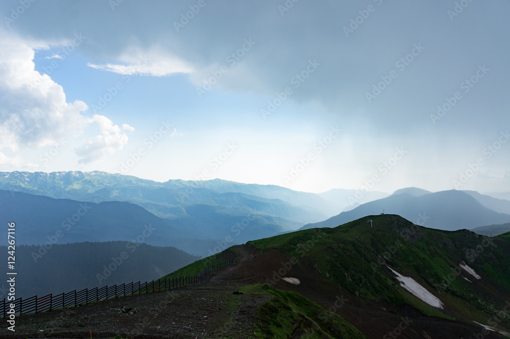 Caucasus Mountains with clouds on a nasty day