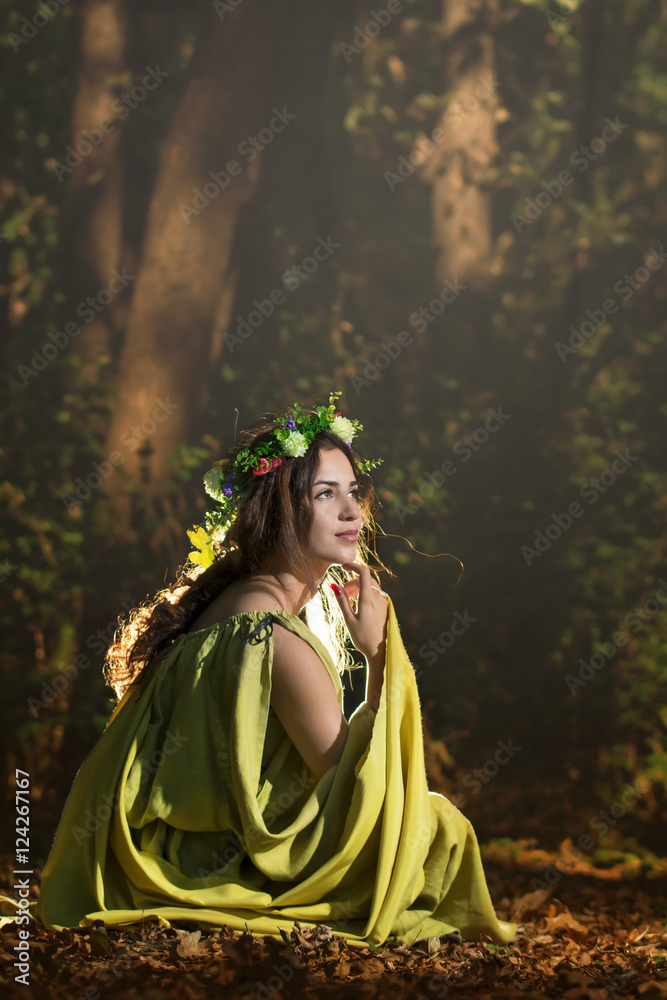 Fantasy Fairy Tale Forest , young woman posing as nymph Fantasy Fairy Tale Forest , young woman posing as nymph