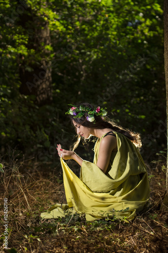 Fantasy Fairy Tale Forest , young woman posing as nymph
