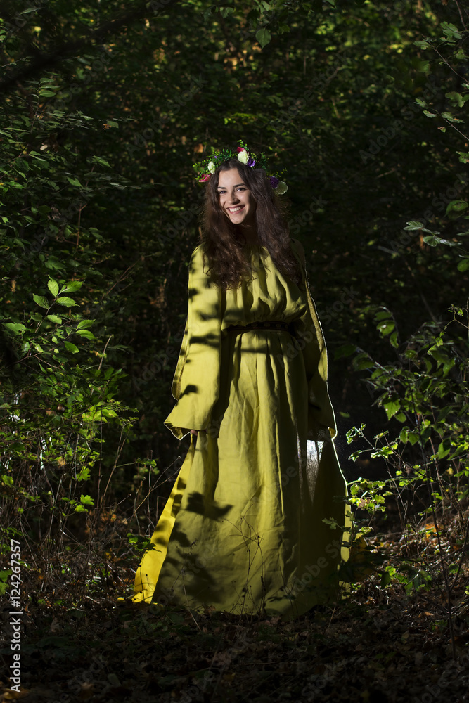 Fantasy Fairy Tale Forest , young woman posing as nymph