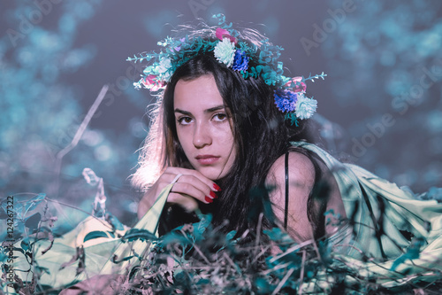 Fantasy Fairy Tale Forest , young woman posing as nymph