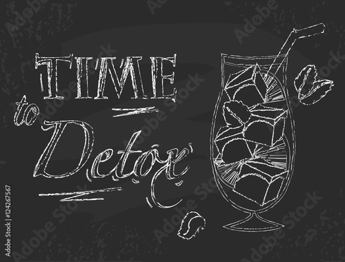 detox drink with lemon and mint sketch lettering chalk drawn on