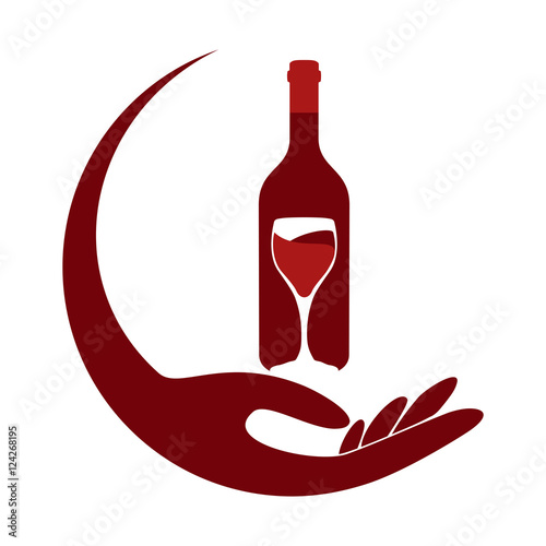 Hand, Weinflasche und Glas, Wein, Logo