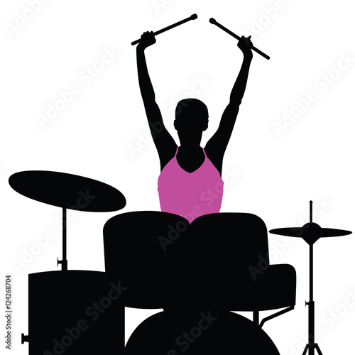 girl pretty playnig drum silhouette illustration