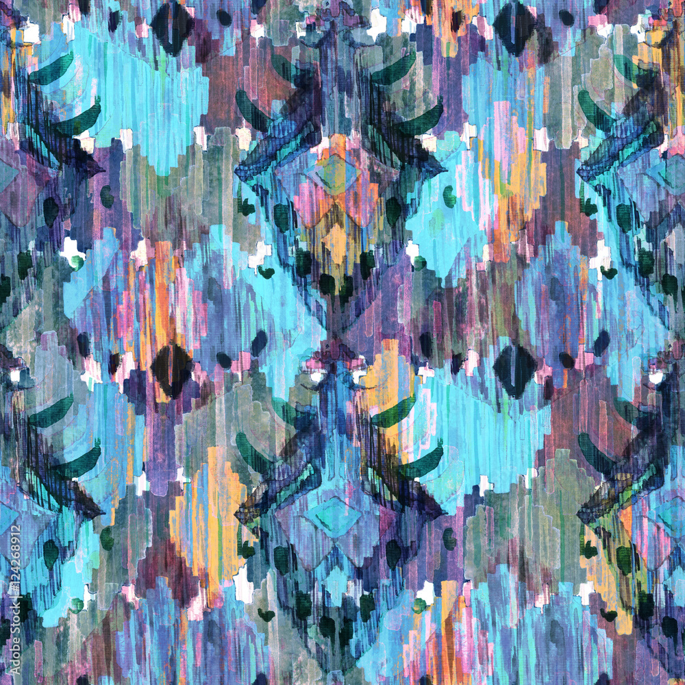 Obraz premium Ikat seamless bohemian ethnic pattern in watercolour style.