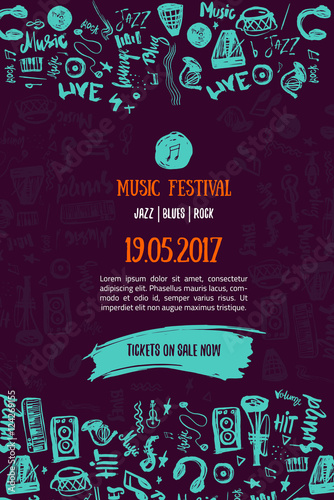 Music concert background. Festival modern flyer vector illustration. Music event Poster template design.