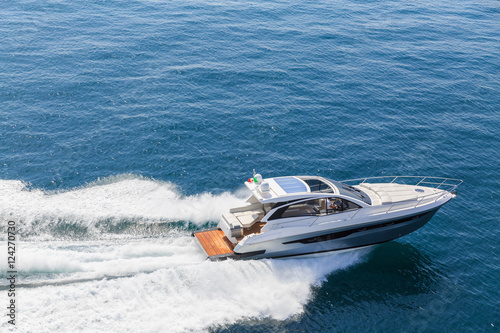 Slika na platnu luxury motor boat, rio yachts italian shipyard, aerial view