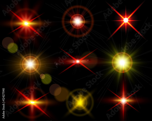 Mega set of sparkle lights with transparency effects. Collection of beautiful bright lens flares.