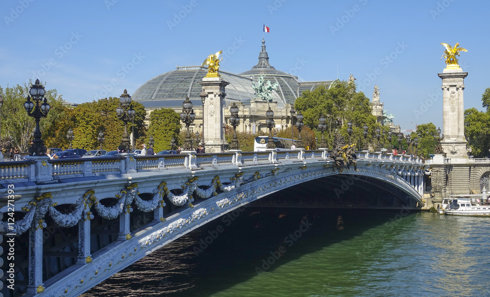 View over Alexandre III Bridge - the most beautiful bridge in Paris